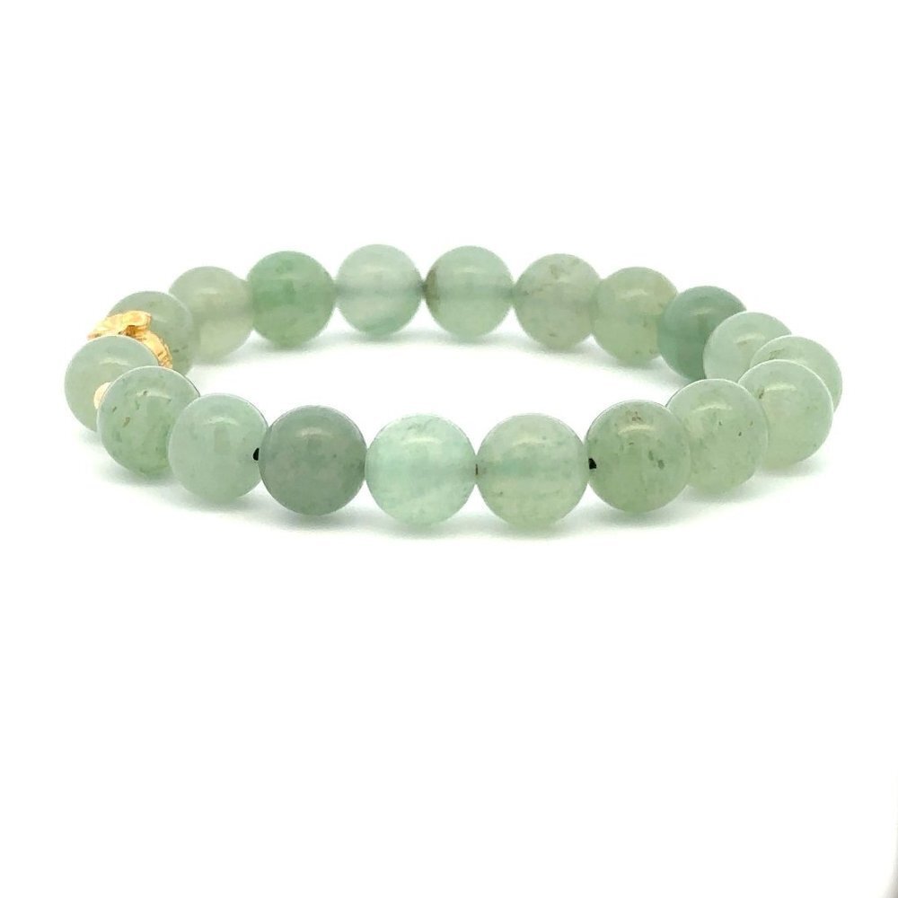 18K Gold Money Bag Lucky Charm Beads Bracelet Gemstones Aventurine 8mm - Picture 9 of 9